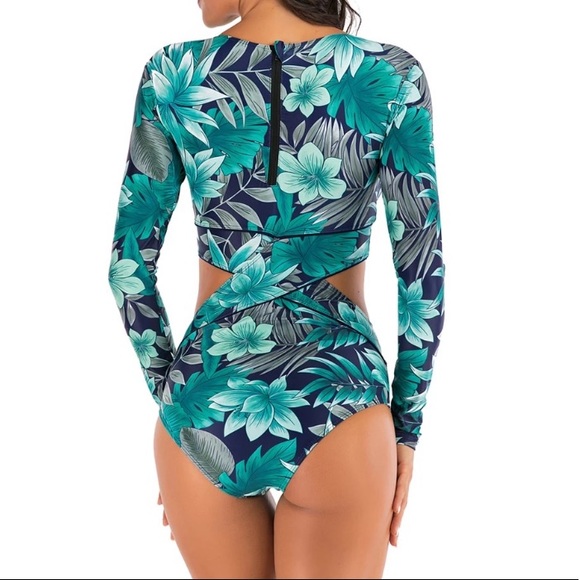 “The Eryn” Tropical Cutout Long Sleeve Swimsuit - Picture 8 of 9